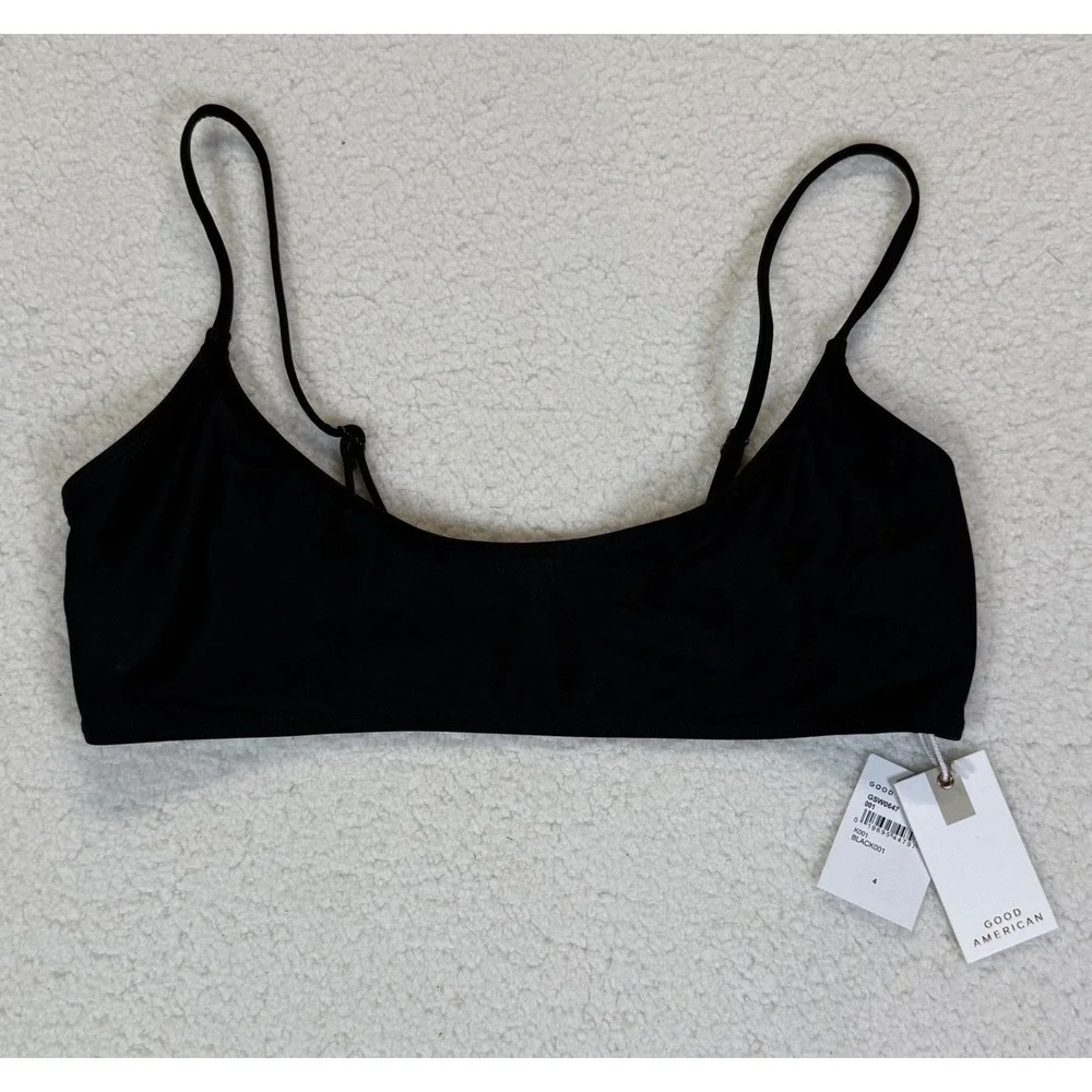 Good American Always Fits Scoop Bikini Top Black GSW0647 Size 4 NWT